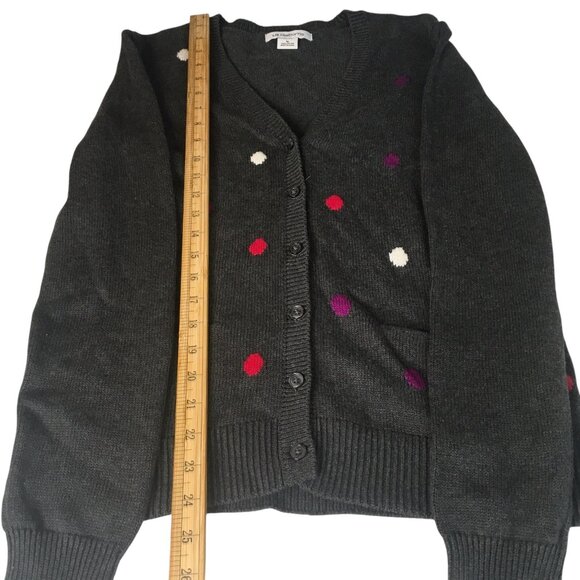 Preppy Cardigan Sweater Womens Medium Gray Button Front Polka Dot Pockets twee - Picture 8 of 13